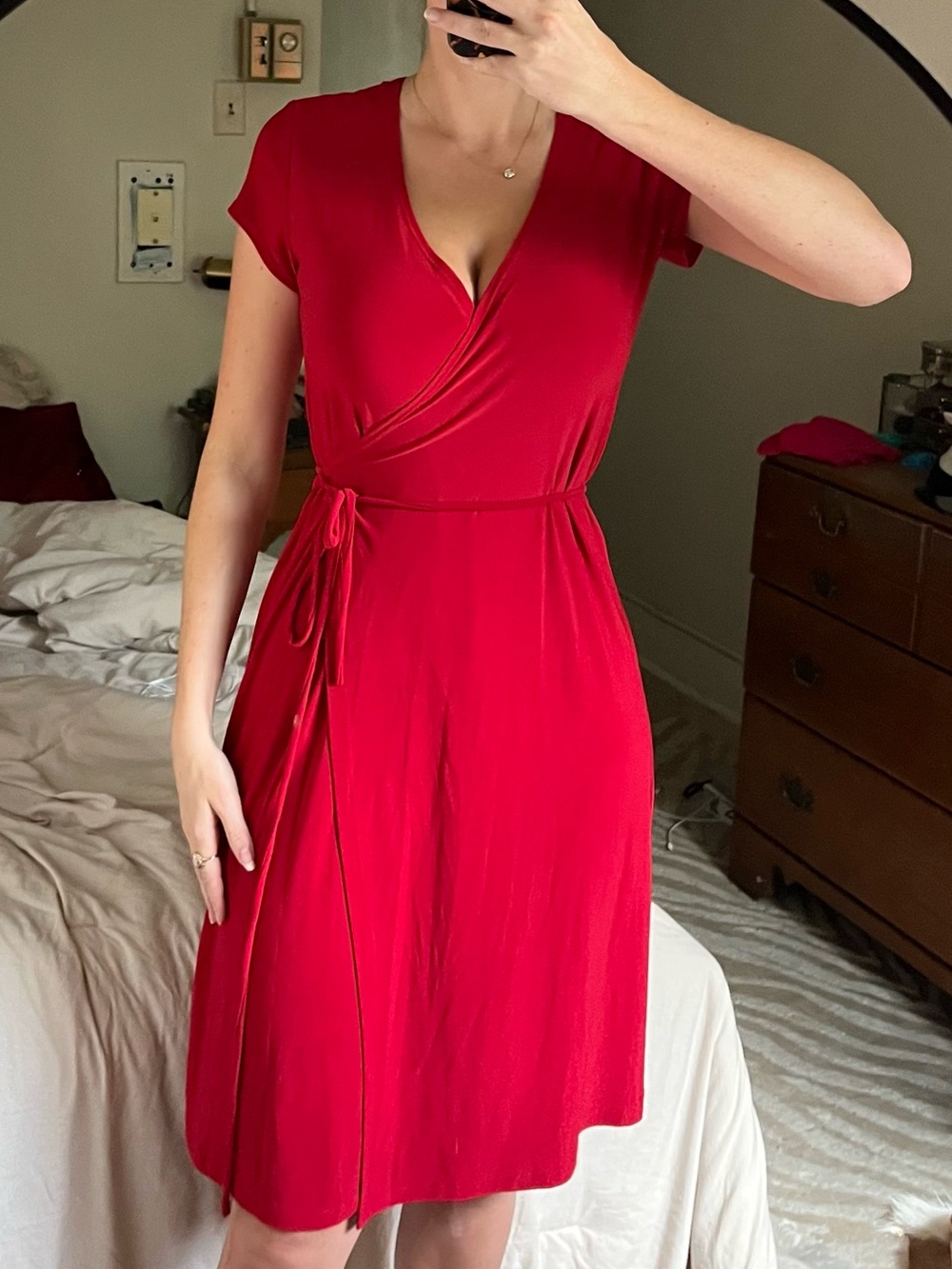 Red wrap dress